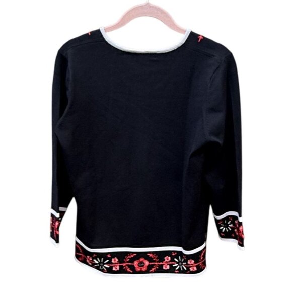 Austin Reed Black Embroidered Floral Cardigan Top Womens L Silk Blend Vintage - Picture 4 of 7